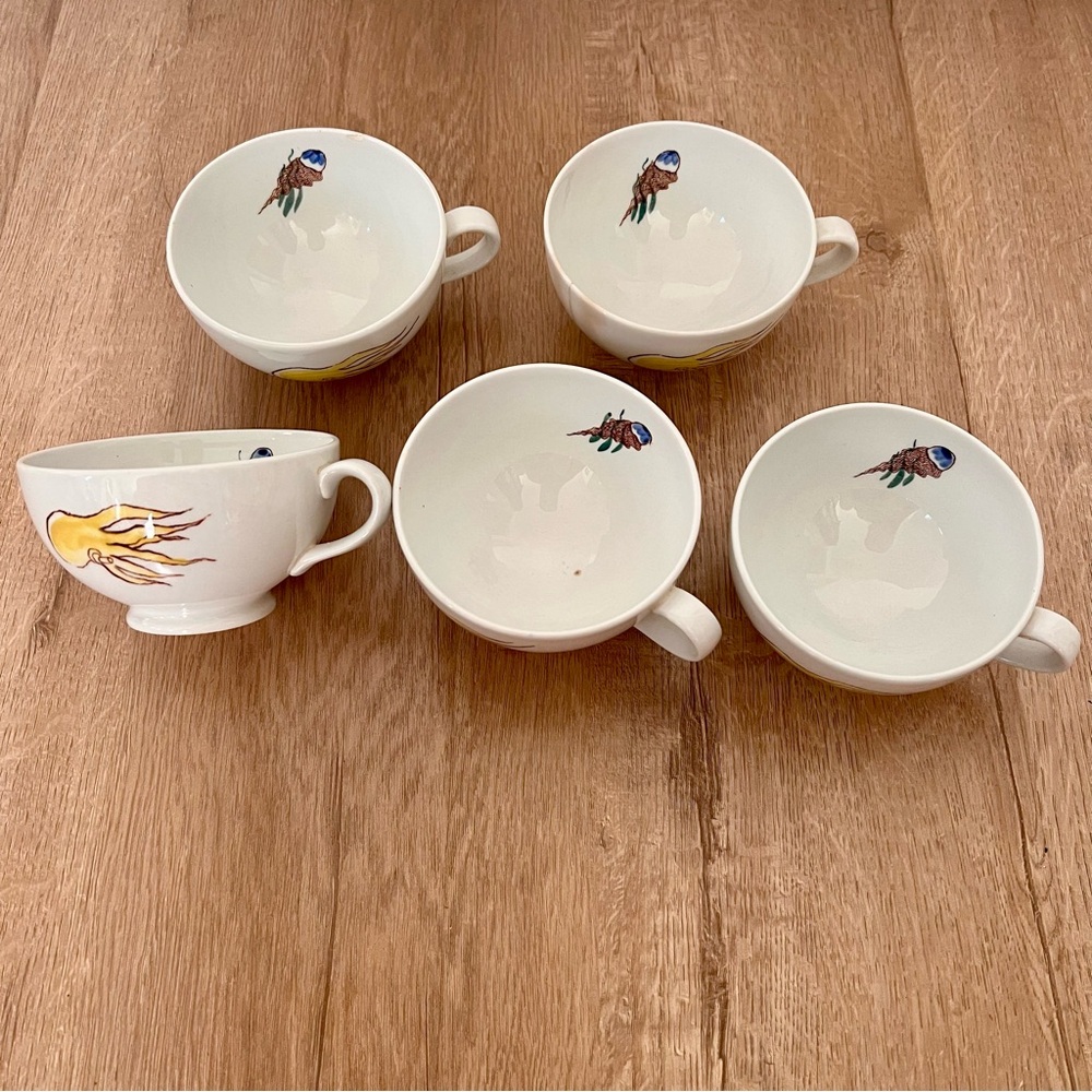 5 PCs RARE VTG Arabia Finland AQUARIUM Tea Cups Anja Juurikkala Sea Motif AS IS